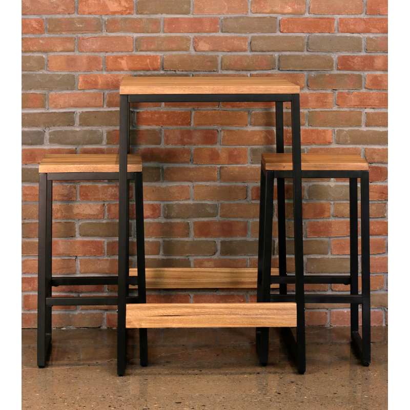 Union Rustic Corrine 3 Piece Counter Height Solid Wood Dining Set